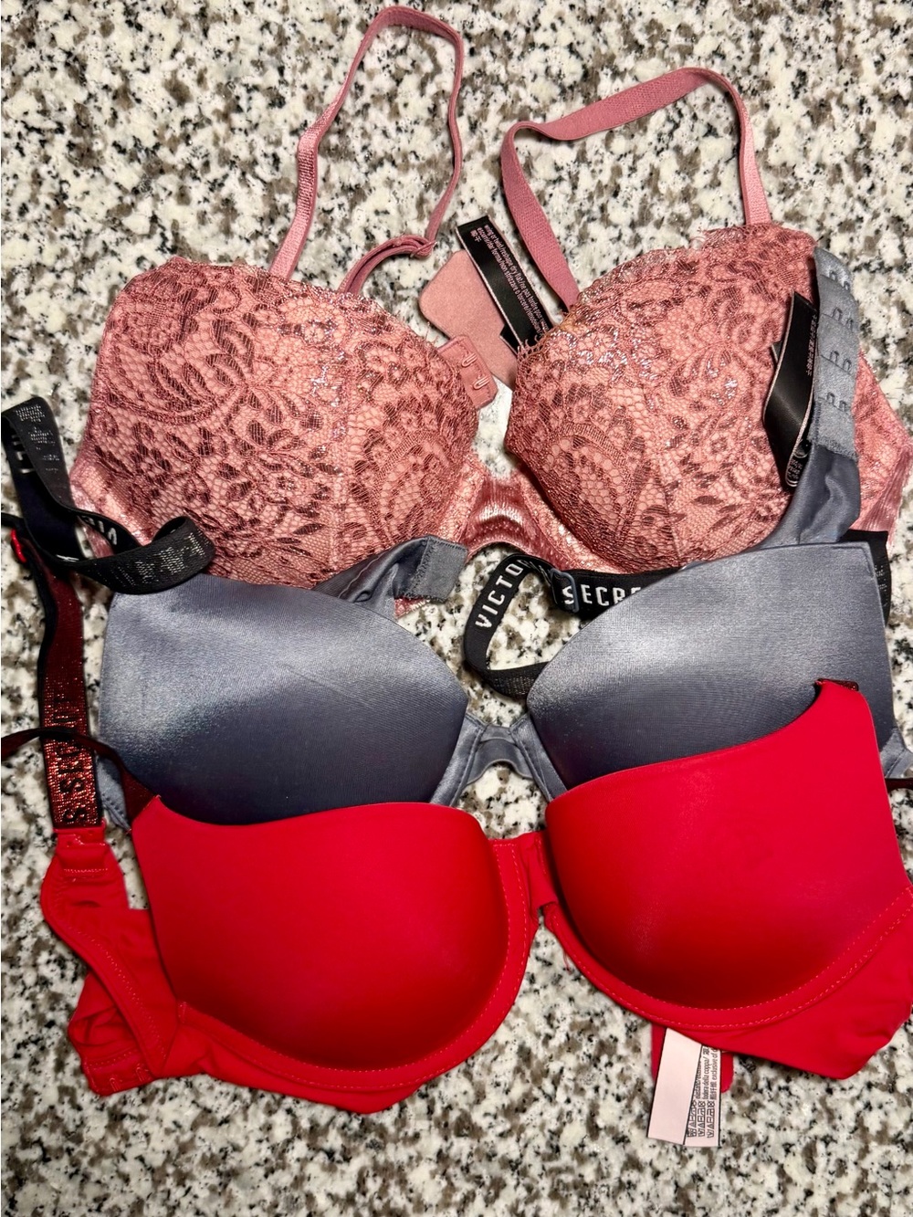 Victoria's Secret Bras - Red, Gray & Dusty Rose 3-Pack